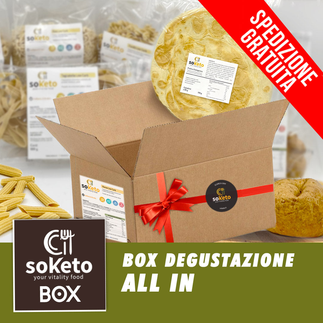 "ALL IN KETO TASTING BOX" Pasta, bread, pizza, desserts, Low Carb Protein Ketogenic